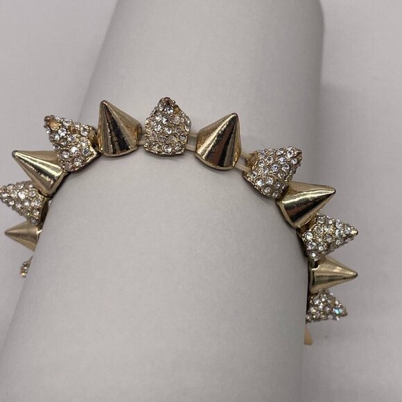 Mikey London Crystal Spike Stretch Bangle Bracelet Gold Tone Biker Retro - Picture 7 of 7
